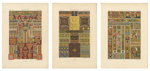 Set of Three Medieval & Renaissance Ornament Chromolithographs, c.1873