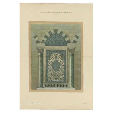 Antique Ottoman Iznik Tile Panel Print, Tomb of Sultan Selim II, Istanbul, 1924