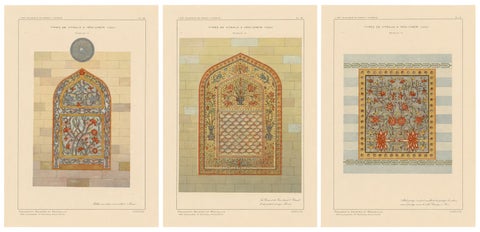 Antique Ottoman Stained Glass Designs, Yenişehir, Set of Three Plates, 1924