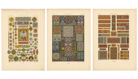 Set of Three Medieval, Celtic & Renaissance Ornament Chromolithographs, 1873
